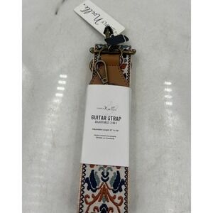 Simply Noelle Guitar Strap Adjustable 3 in 1 Brown Leather Woven Embroidered